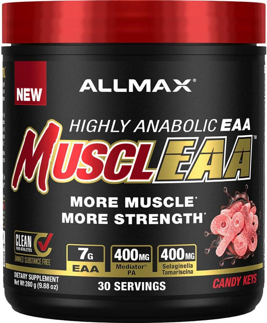ALLMAX Nutrition MUSCLEAA Amino Energy - 7000mg EAAs, 4200mg BCAAs, Strength, Muscle Gain, Hydration, Stamina, Exercise Performance (Candy Keys)