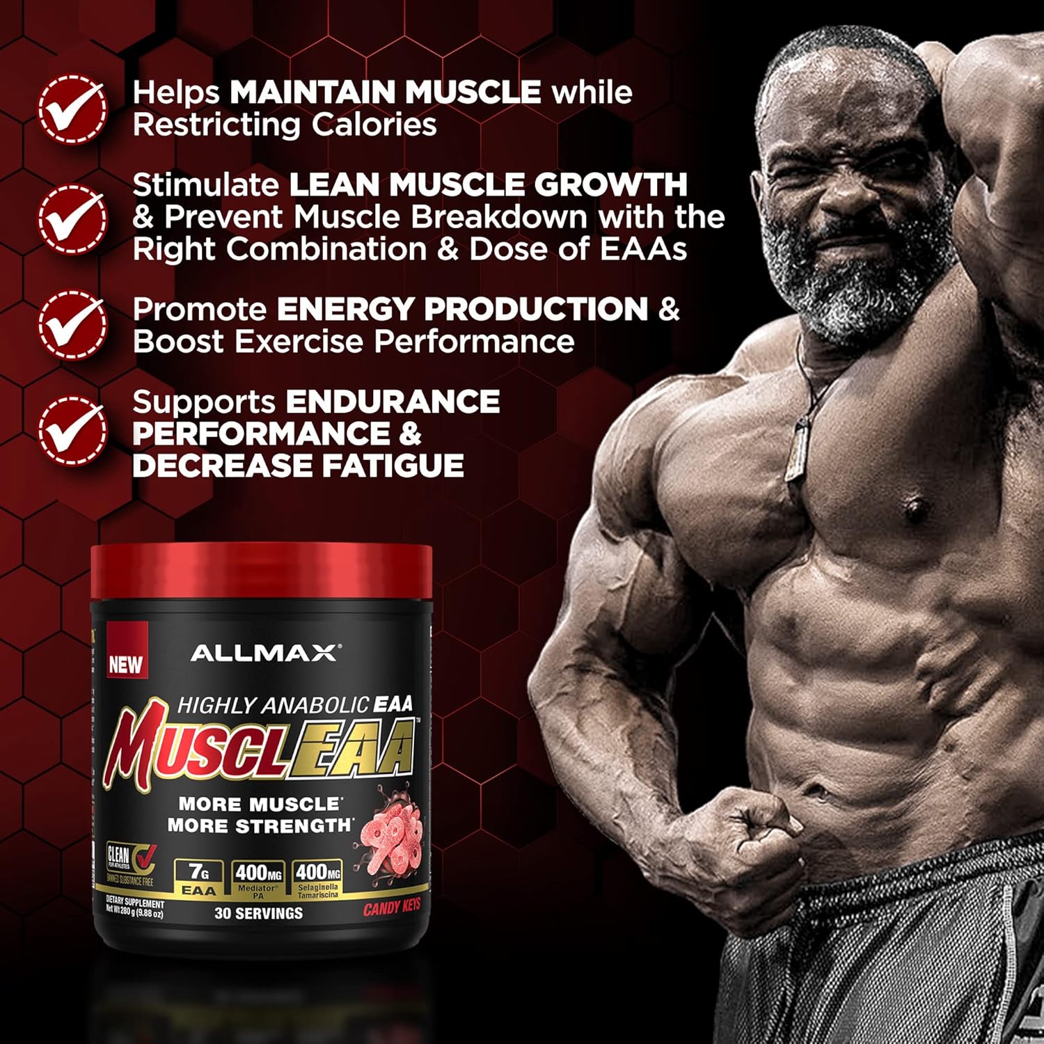 ALLMAX Nutrition MUSCLEAA Amino Energy - 7000mg EAAs, 4200mg BCAAs, Strength, Muscle Gain, Hydration, Stamina, Exercise Performance (Candy Keys)