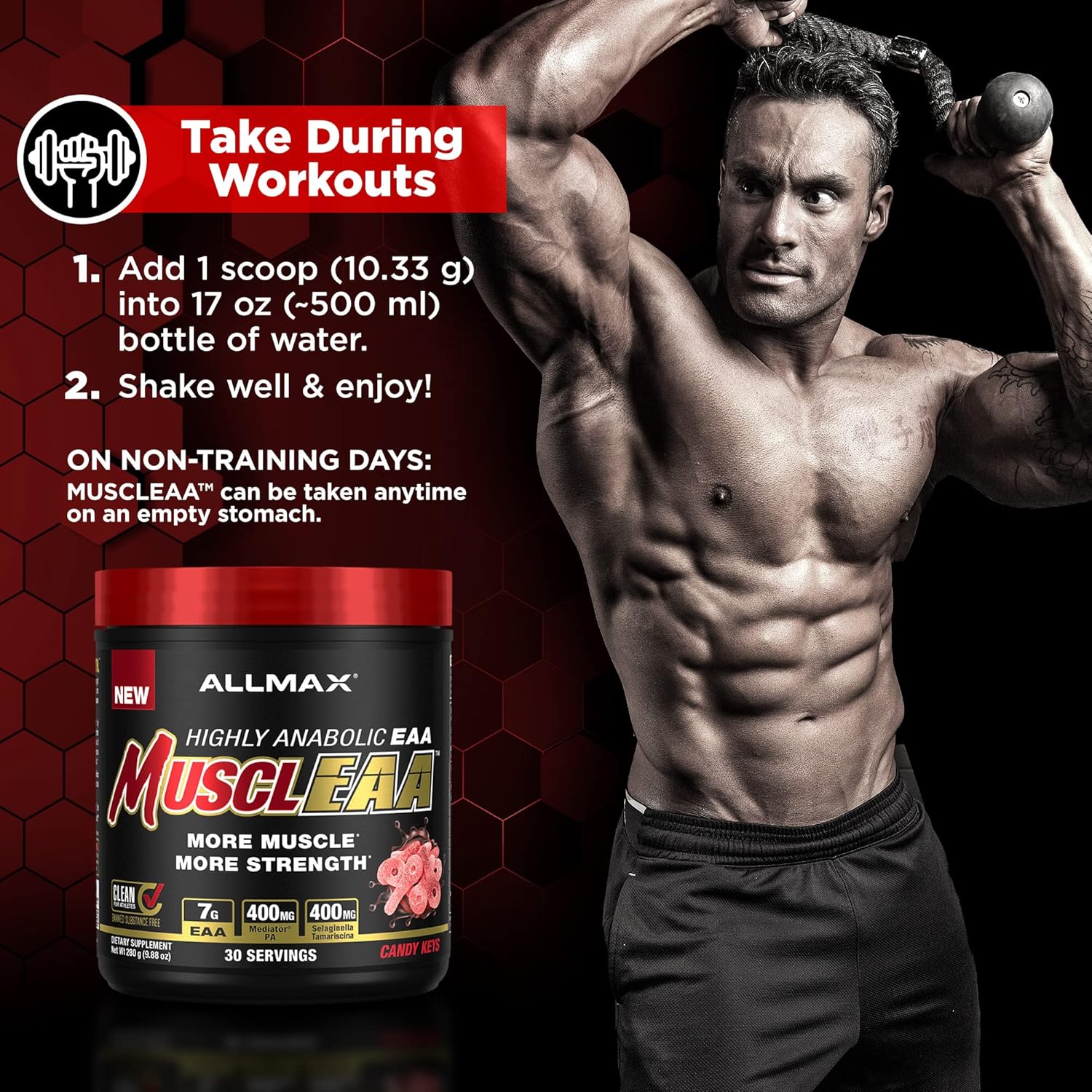 ALLMAX Nutrition MUSCLEAA Amino Energy - 7000mg EAAs, 4200mg BCAAs, Strength, Muscle Gain, Hydration, Stamina, Exercise Performance (Candy Keys)