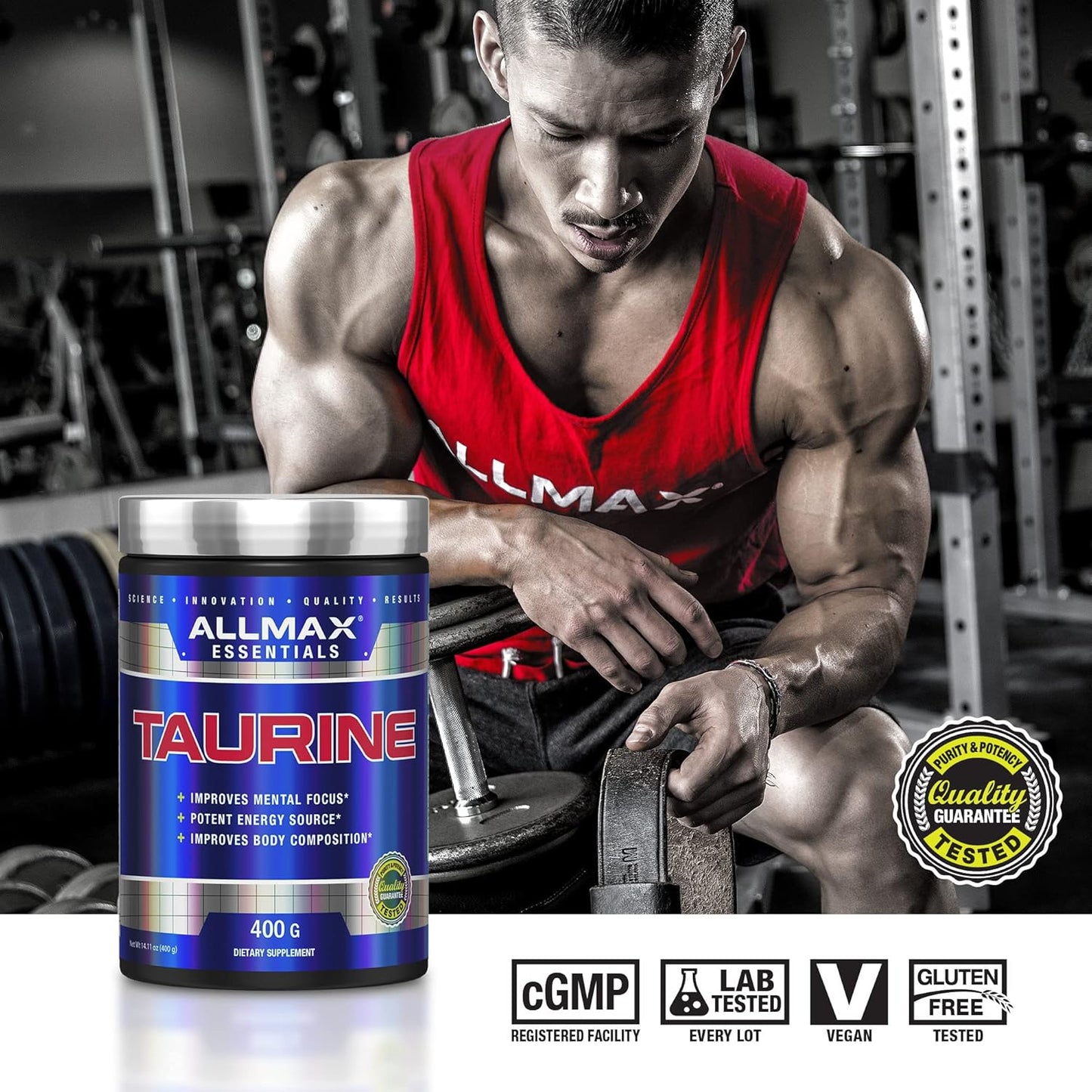 ALLMAX Nutrition Taurine Powder - 400g (14 oz) - Muscle Support and Energy Supplement