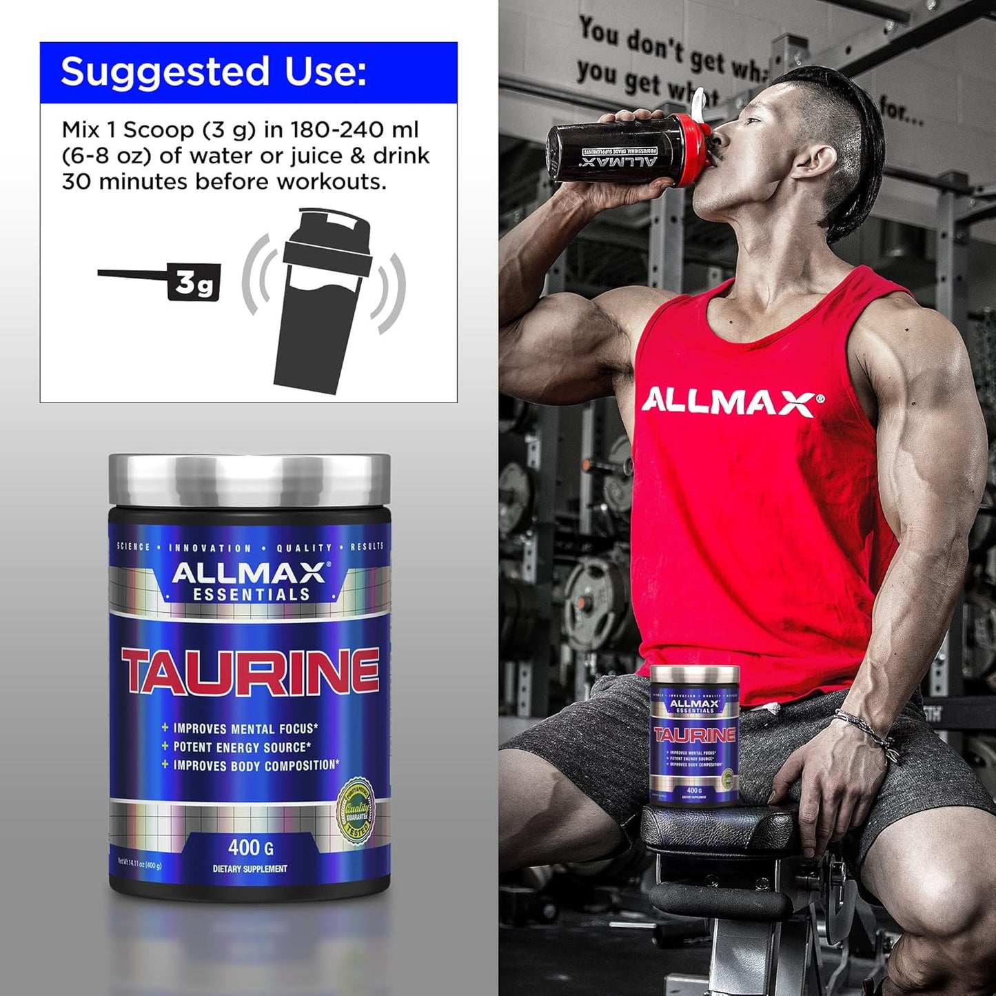 ALLMAX Nutrition Taurine Powder - 400g (14 oz) - Muscle Support and Energy Supplement
