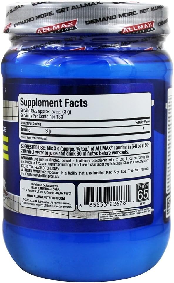 ALLMAX Nutrition Taurine Powder, Unflavored, 3,000 mg, 14.11 oz (400 g), Vegan and Gluten-Free