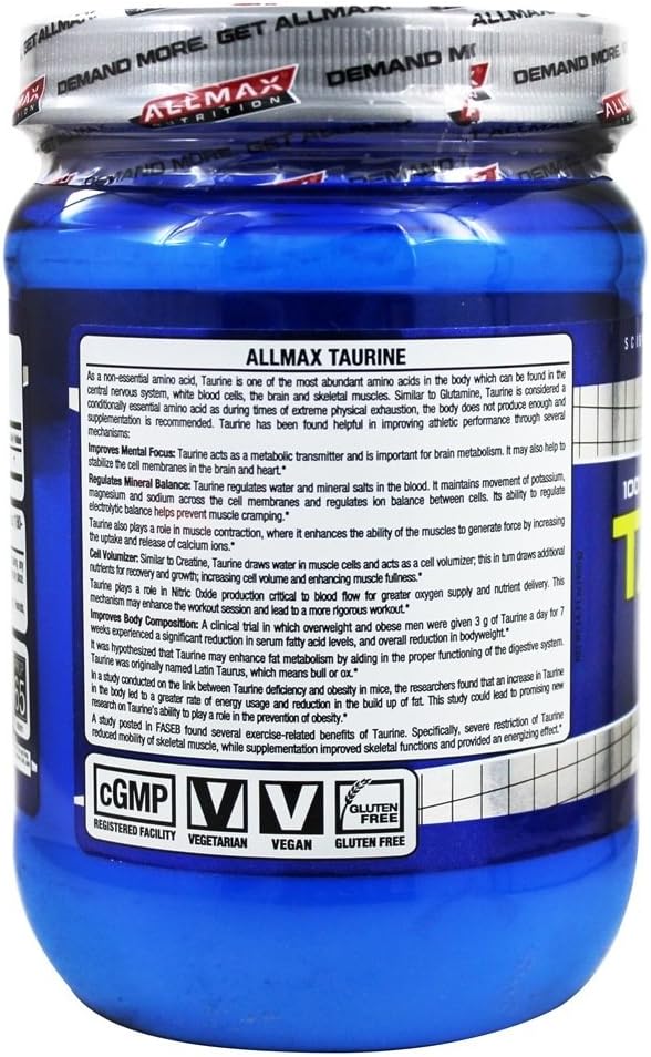 ALLMAX Nutrition Taurine Powder, Unflavored, 3,000 mg, 14.11 oz (400 g), Vegan and Gluten-Free