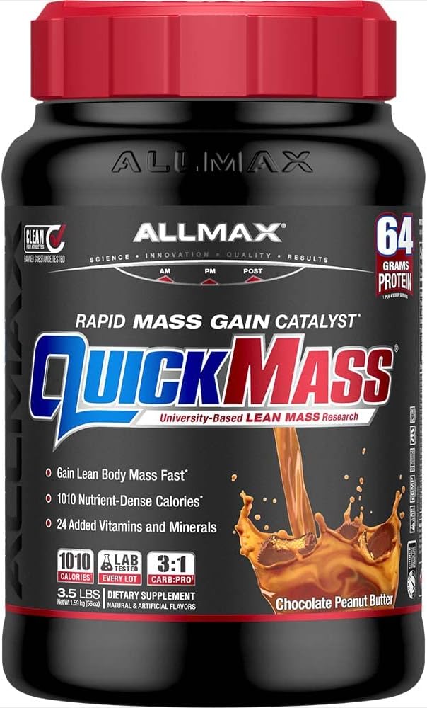 ALLMAX QUICKMASS Chocolate Peanut Butter 3.5 lb - High Protein Mass Gainer with 3:1 Carb to Protein Ratio - 24 Servings