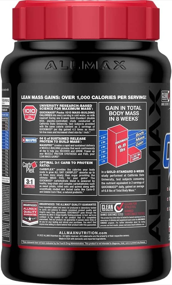ALLMAX QUICKMASS Chocolate Peanut Butter 3.5 lb - High Protein Mass Gainer with 3:1 Carb to Protein Ratio - 24 Servings