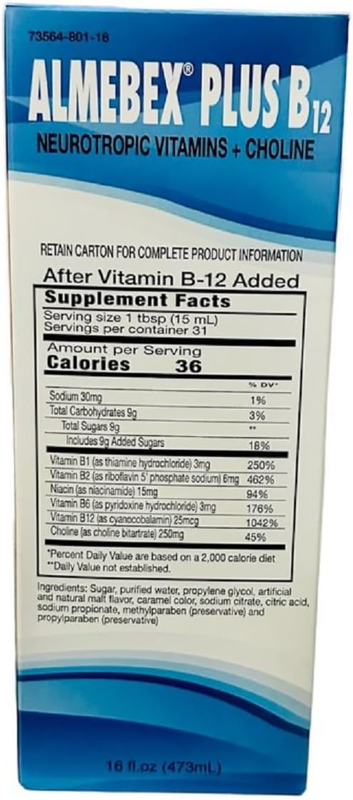 Almebex Plus B12 Neurotropic Vitamins with Choline 16 fl. oz - Liquid Supplement