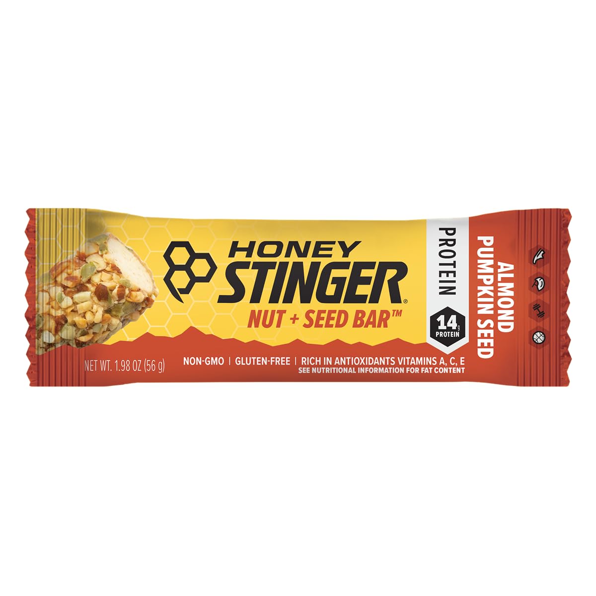 Almond Pumpkin Seed Honey Stinger Nut + Seed Bar - Protein-Packed Sports Nutrition Snack Bar for Exercise and Recovery - Box of 12