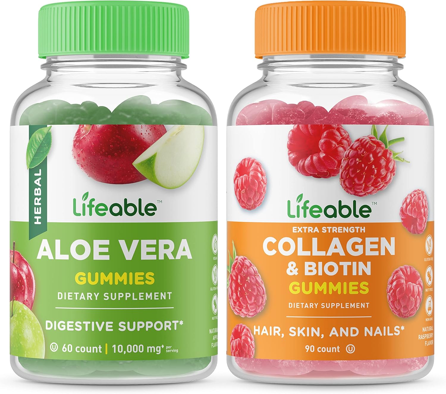 Aloe Vera, Collagen, Biotin Gummies Bundle - Vitamin Supplement, Gluten & GMO Free, Chewable & Delicious