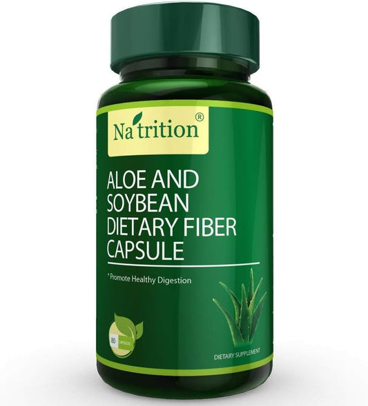 Aloe Vera Gel Extract Capsules with Soybean Fiber for Intestinal Cleanse - Improve Digestion & Constipation Relief - 80 Capsules