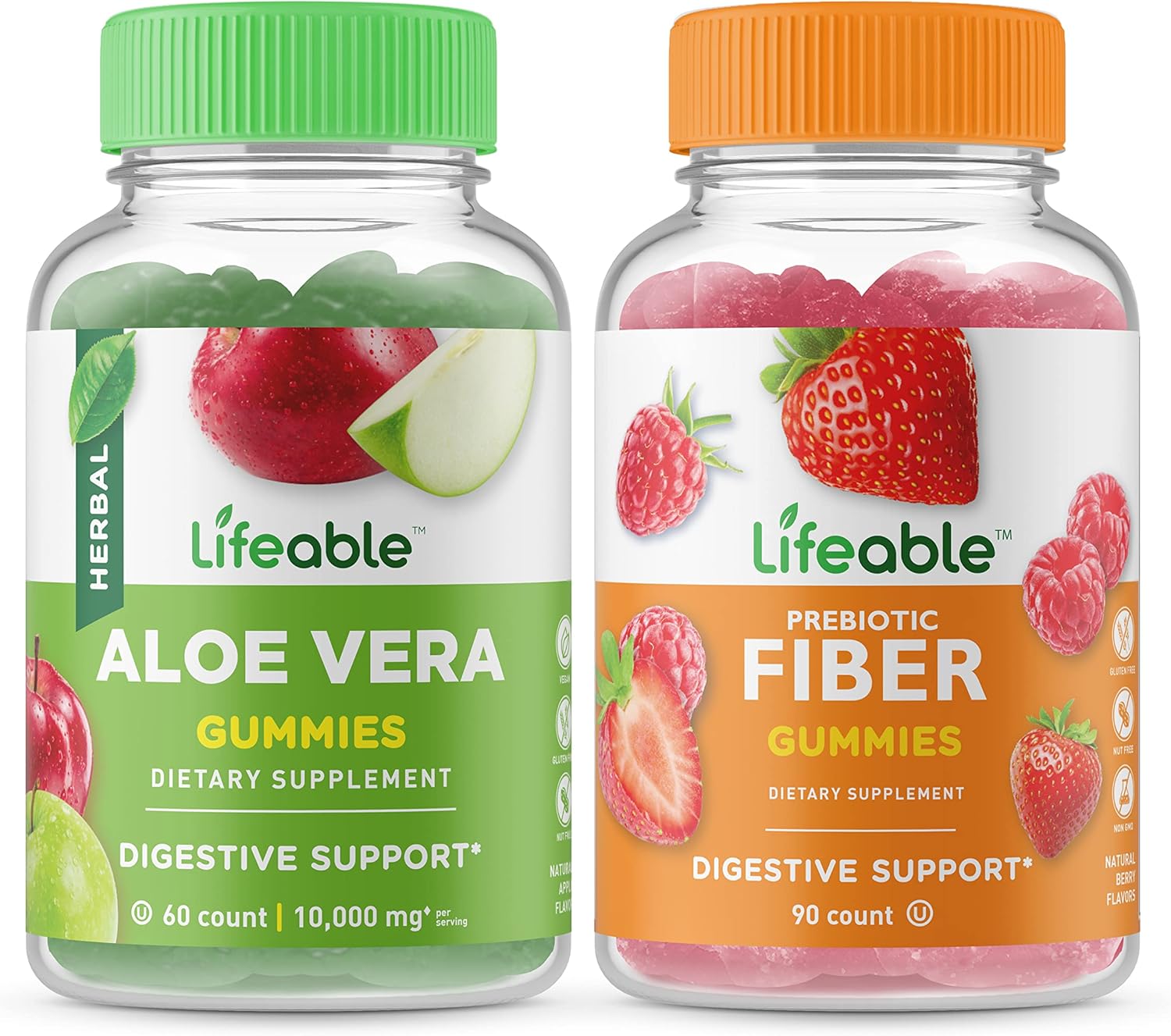 Aloe Vera + Prebiotic Fiber Gummies Bundle - 5g, Vitamin Supplement, Gluten Free, GMO Free, Chewable - Delicious and Nutritious