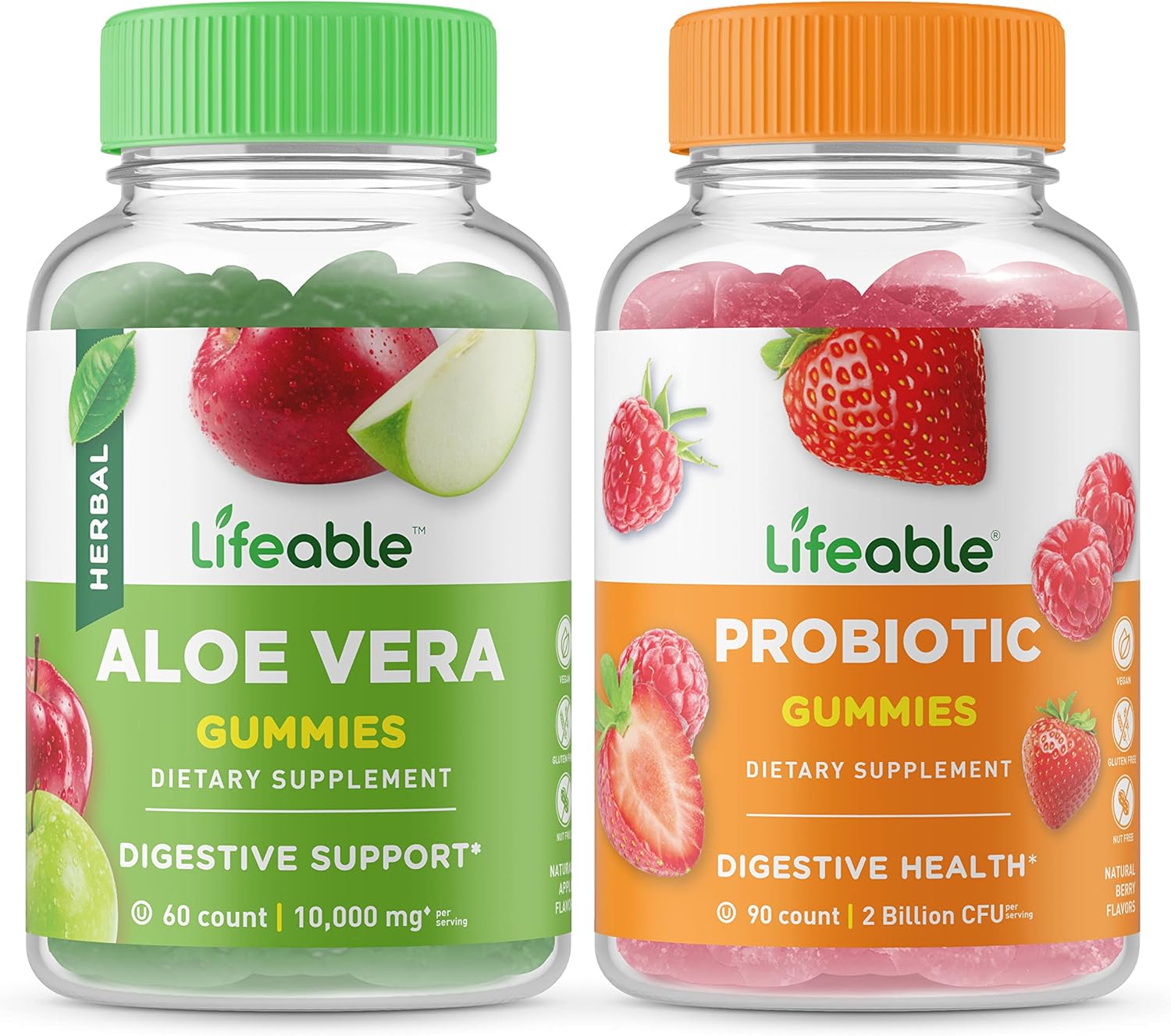 Aloe Vera + Probiotic Gummies Bundle - 2 Billion CFU, Chewable, Gluten Free Vitamin Supplement