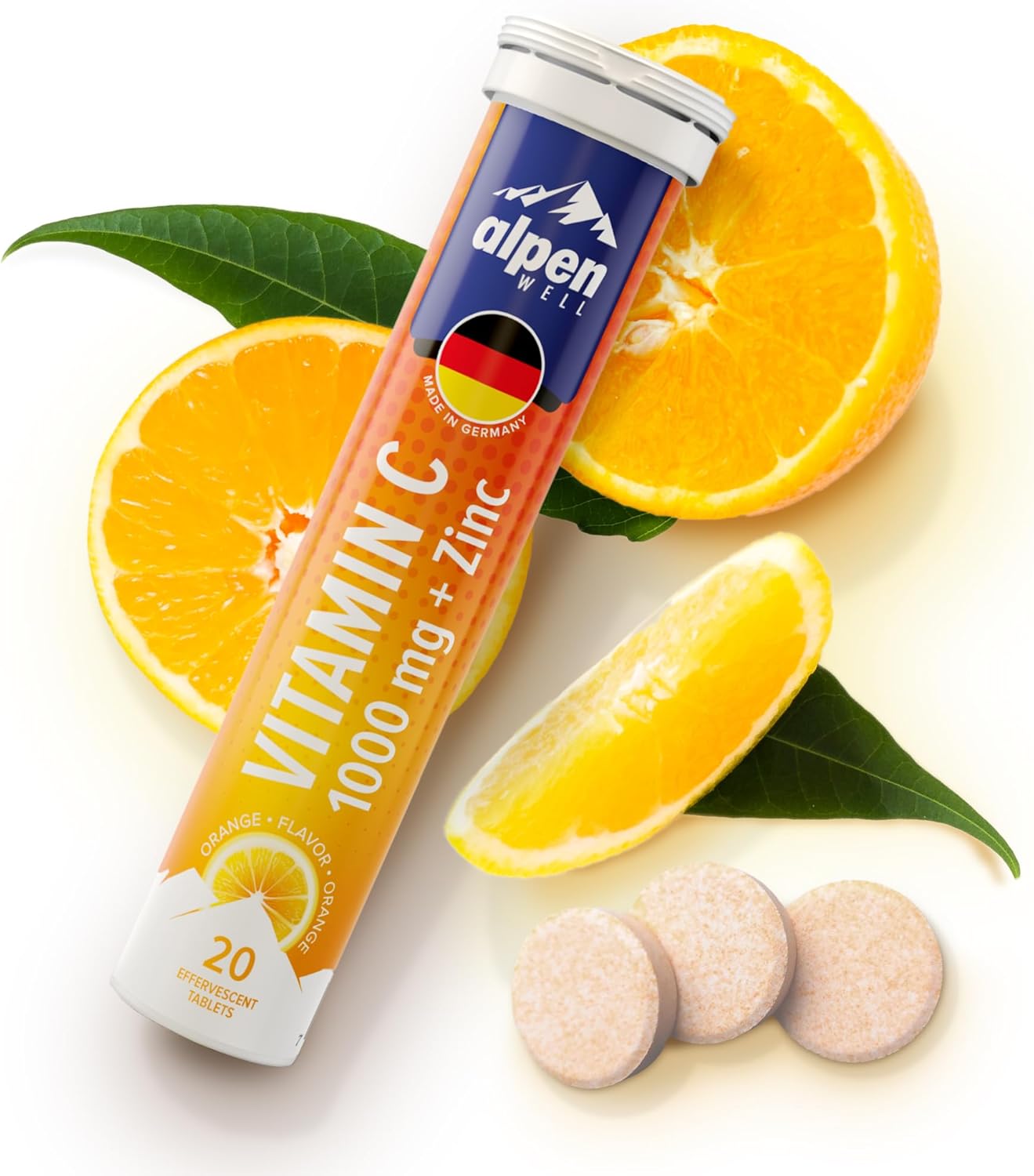 AlpenWell Vitamin C Zinc Immune Support Effervescent Tablets Orange Flavor Sugar Free
