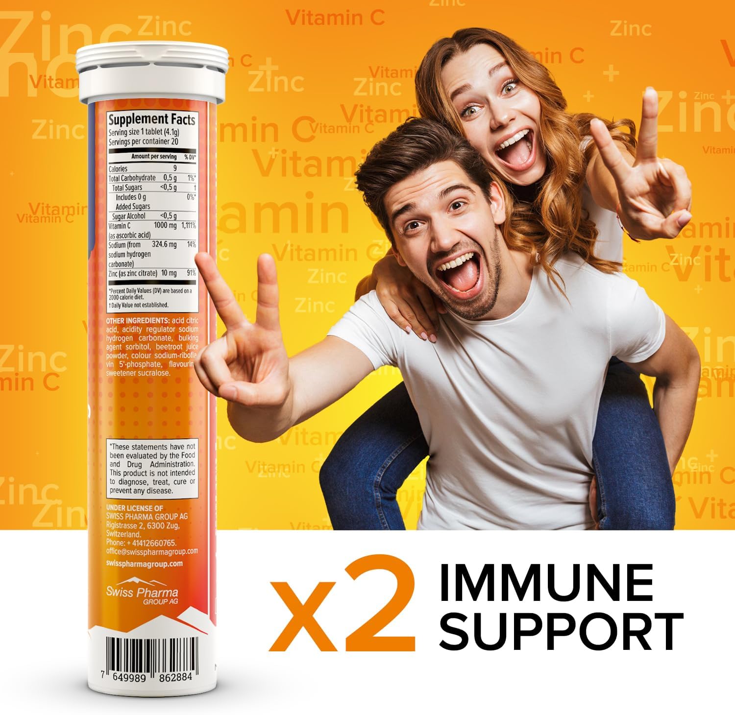 AlpenWell Vitamin C Zinc Immune Support Effervescent Tablets Orange Flavor Sugar Free