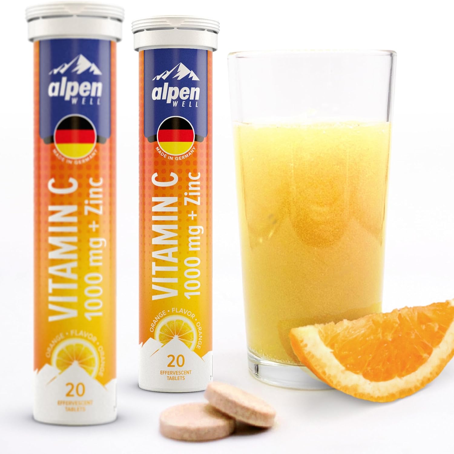 AlpenWell Vitamin C Zinc Immune Support Effervescent Tablets Orange Flavor Sugar Free
