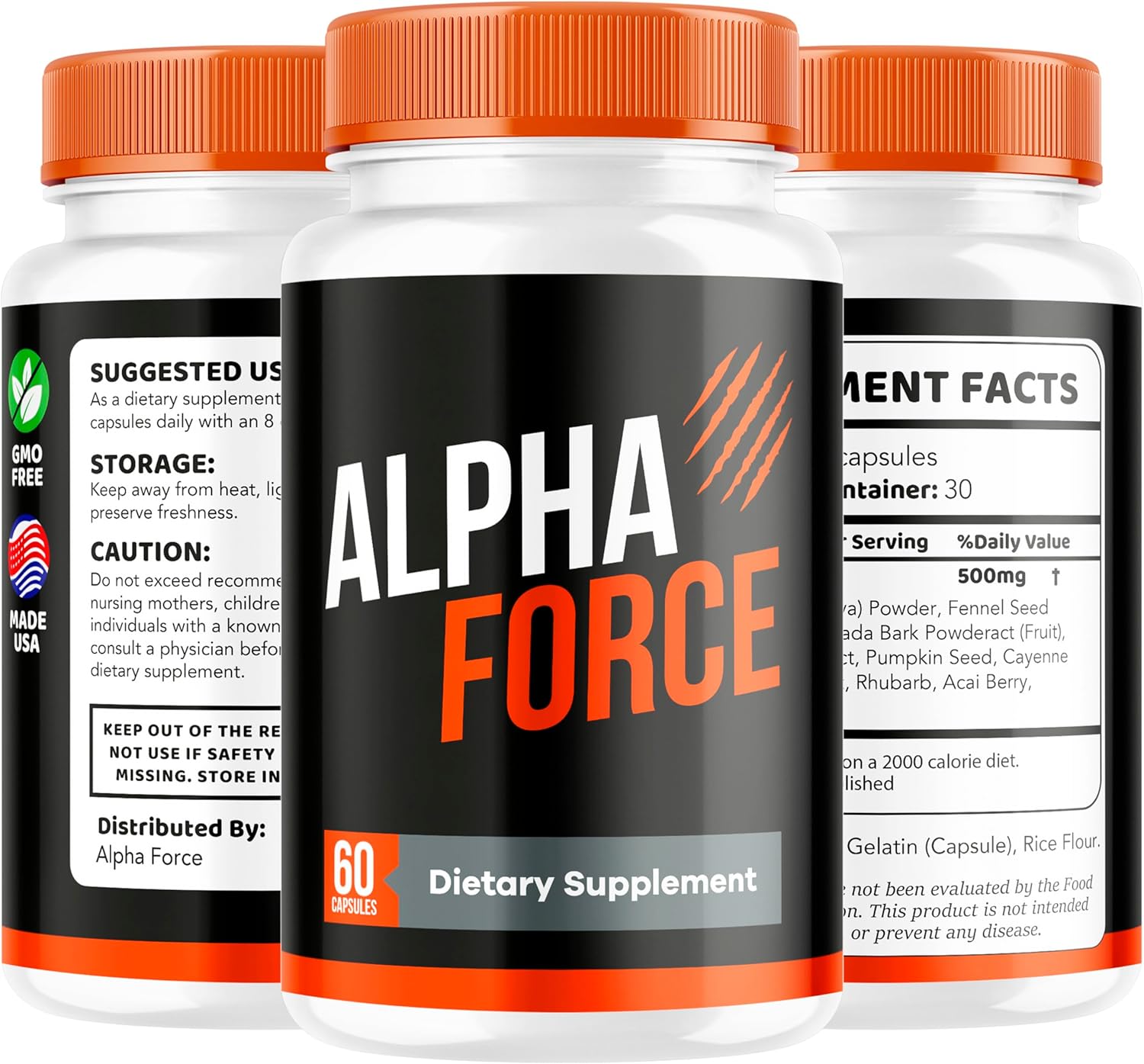 Alpha Force Men's Supplement Capsules - Natural Daily Health Support (180ct)
