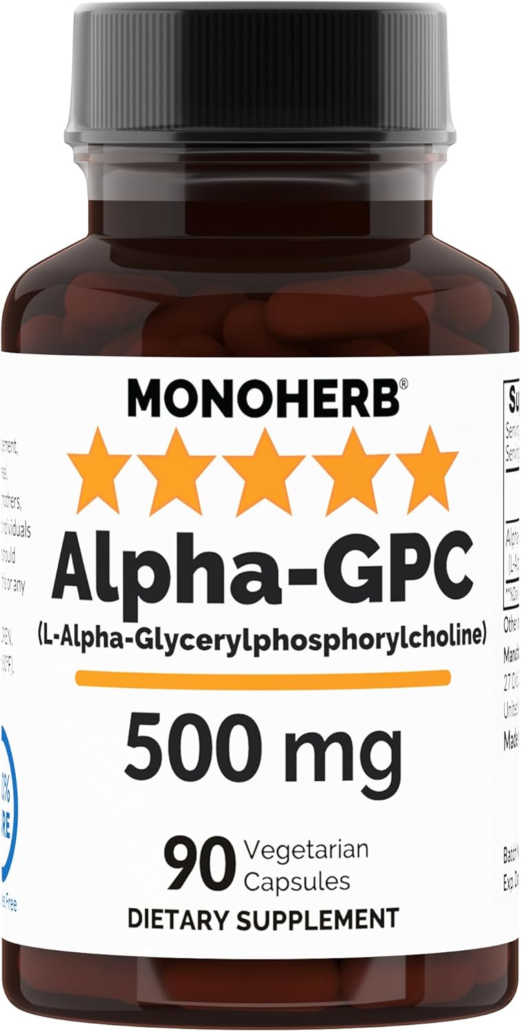 Alpha-GPC 500 mg Nootropic Supplement - 90 Vegan Capsules for Brain Support, Focus, Memory, Motivation, Energy Boost