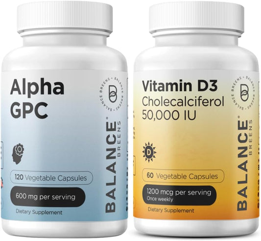 Alpha GPC Choline and Vitamin D3 Combo Supplement - Balance Breens BalanceBreens 600mg + 50,000 IU