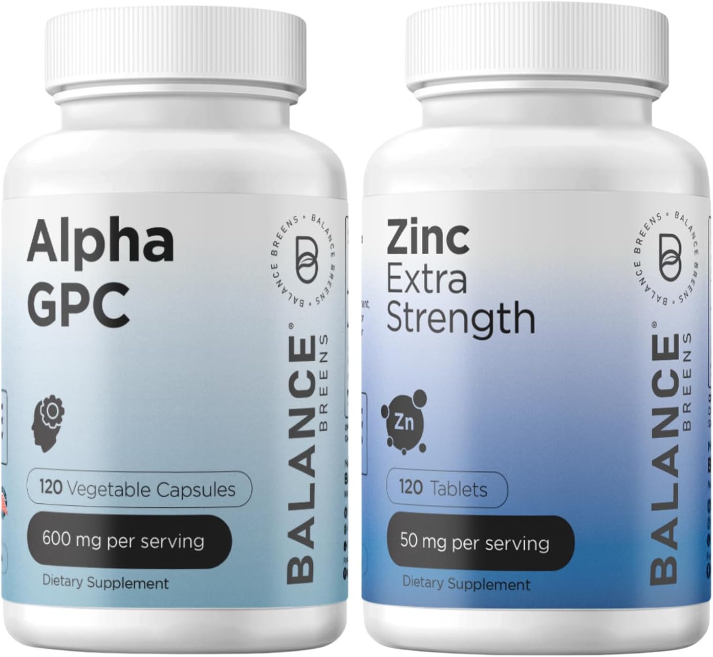 Alpha GPC Choline and Zinc Supplement Combo by Balancebreens - 600mg Alpha GPC + 50mg Zinc for Enhanced Cognitive Function