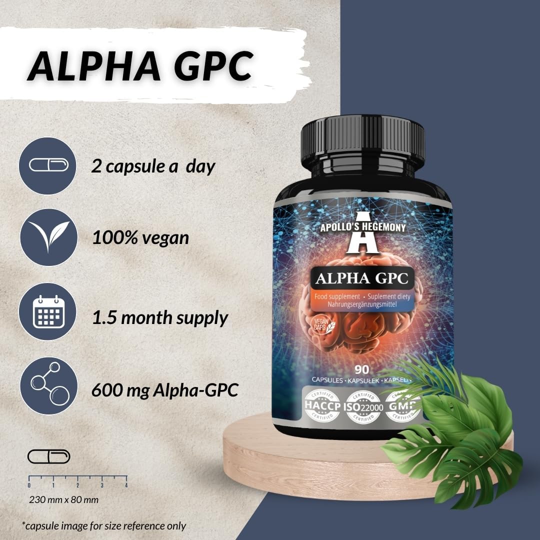 Alpha-GPC Choline Capsules - 600mg per Daily Dose - 90 Vegan Capsules - Memory and Concentration Supplement