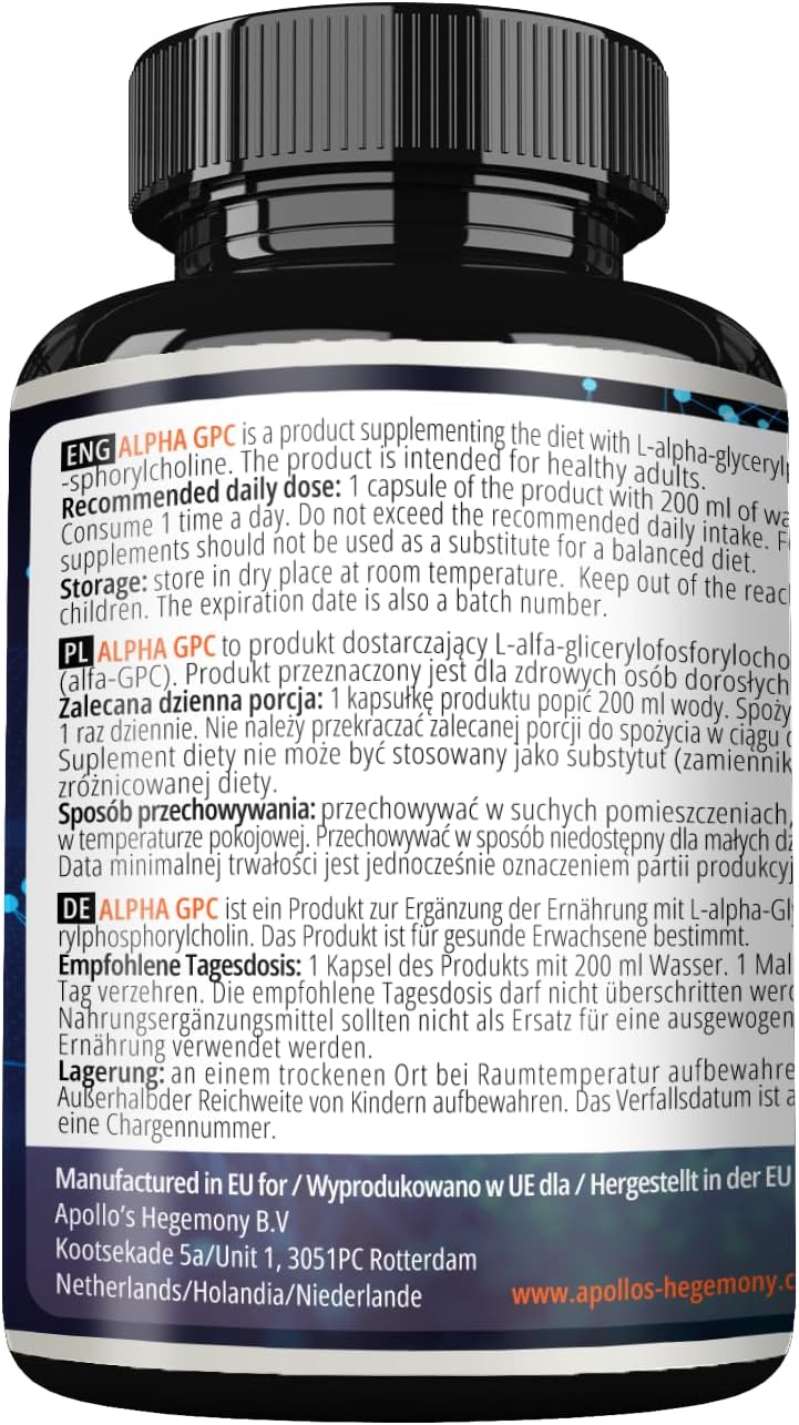 Alpha-GPC Choline Capsules - 600mg per Daily Dose - 90 Vegan Capsules - Memory and Concentration Supplement