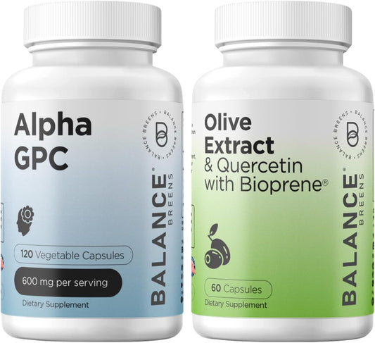 Alpha GPC Choline & Olive Leaf Extract with Quercetin - Immunity Booster Supplement Combo