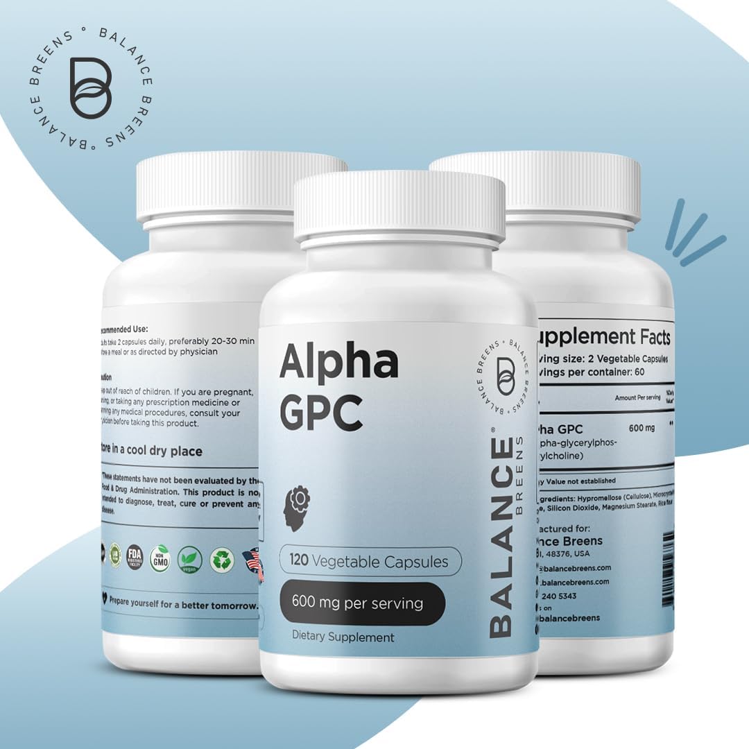 Alpha GPC Choline Supplement 600mg - Memory and Brain Support Formula with 120 Veg Capsules