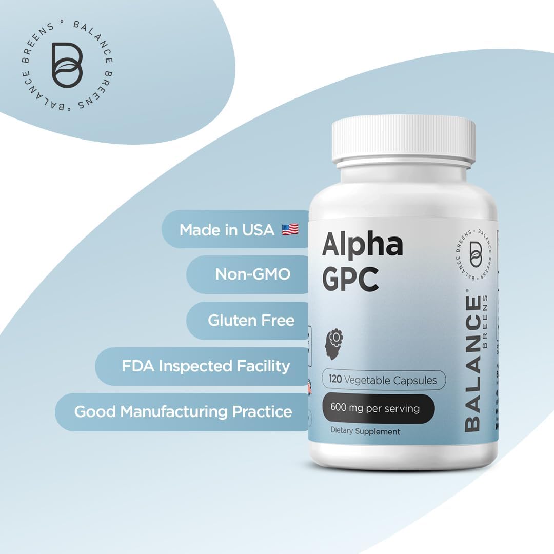 Alpha GPC Choline Supplement 600mg - Memory and Brain Support Formula with 120 Veg Capsules