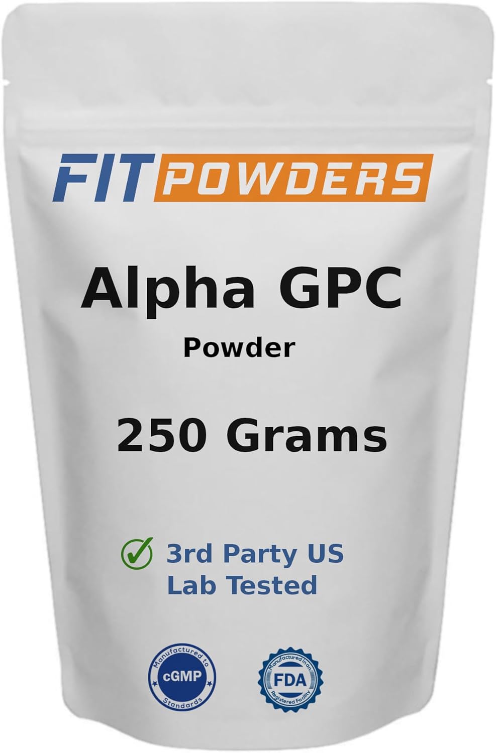 Alpha-GPC Powder 250g - Non-GMO Choline Supplement for Memory, Focus, and Pre-Workout - Vegan, Third Party Tested - Includes Scoop