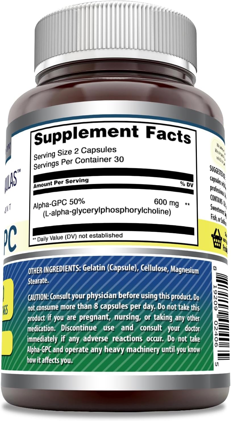 Alpha GPC Supplement 600mg | 60 Capsules | Non-GMO | Gluten Free | USA Made