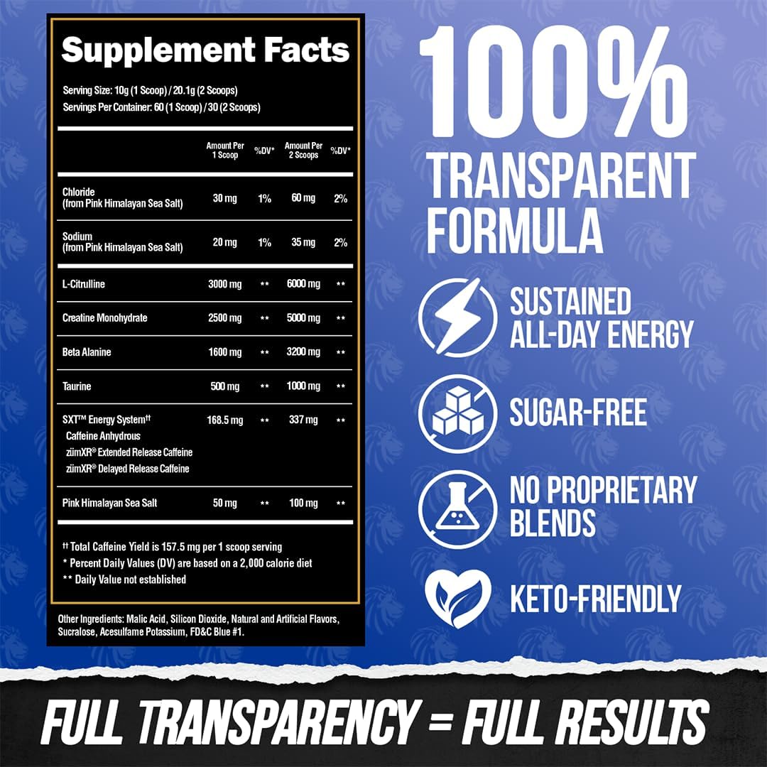 Alpha Lion Core Pre Workout with Creatine, Beta Alanine, L-Citrulline, and Tri-Source Caffeine for Performance and Energy (Razzle Mania, 60 Servings)