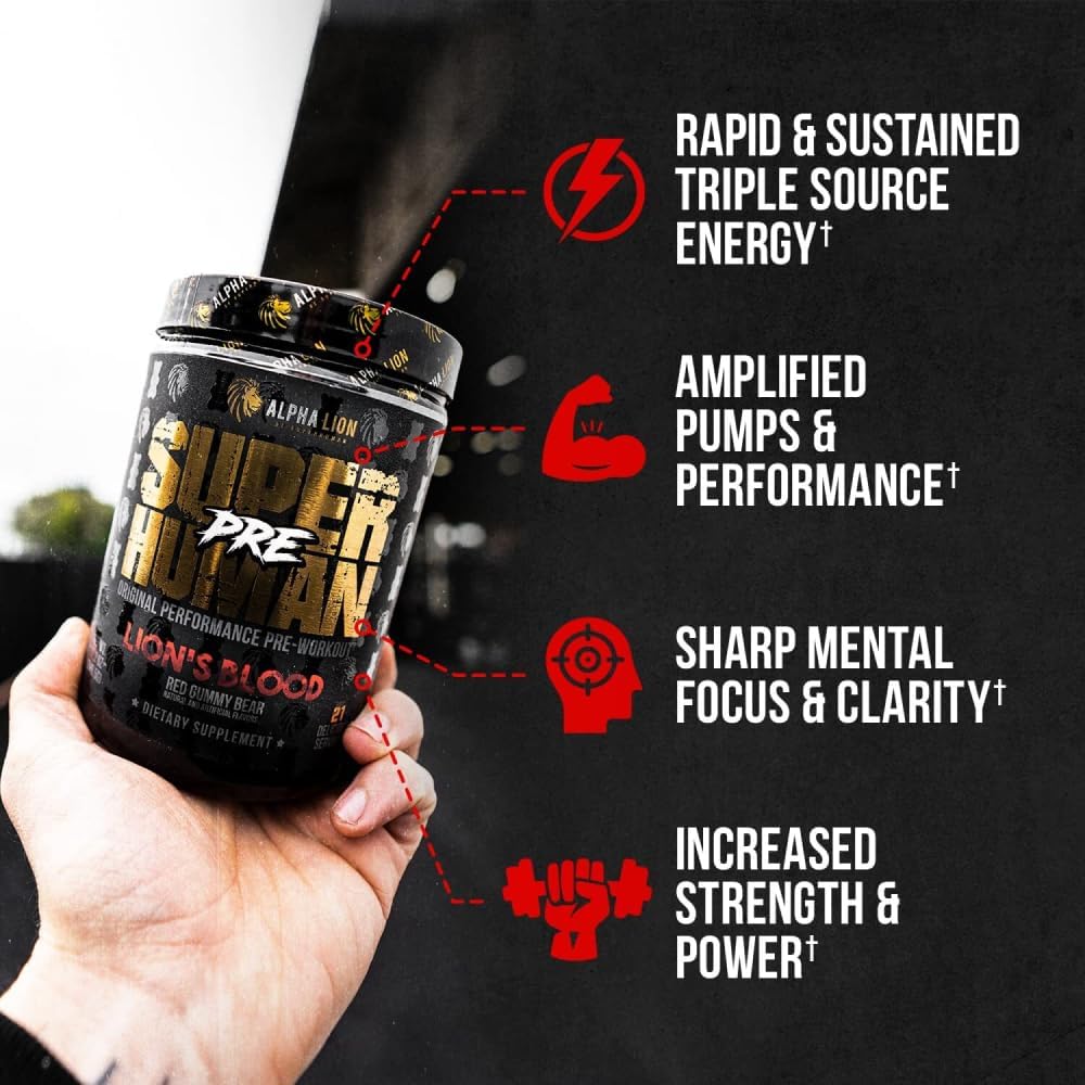 Alpha Lion Lion's Blood Flavor Pre Workout Powder with Beta Alanine, L-Taurine, Tri-Source Caffeine, Nitric Oxide, and Citrulline - 21 Servings