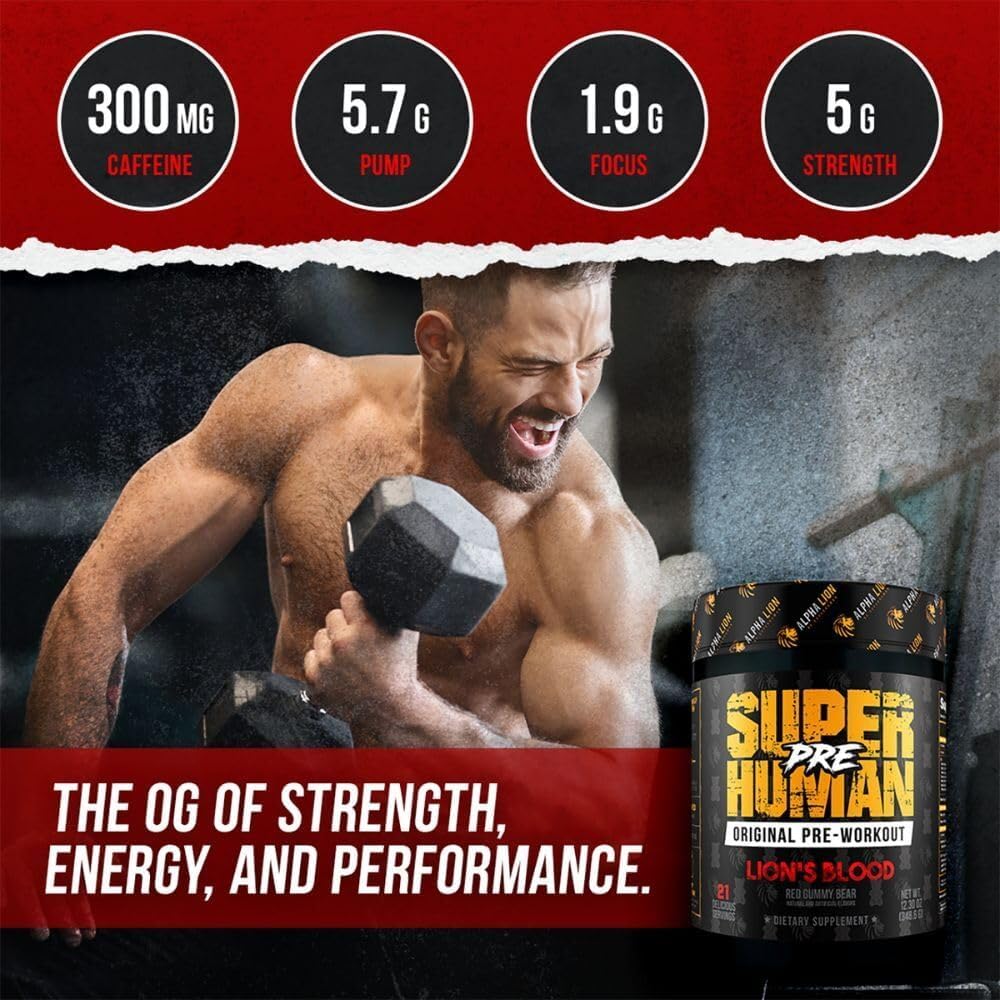 Alpha Lion Lion's Blood Flavor Pre Workout Powder with Beta Alanine, L-Taurine, Tri-Source Caffeine, Nitric Oxide, and Citrulline - 21 Servings