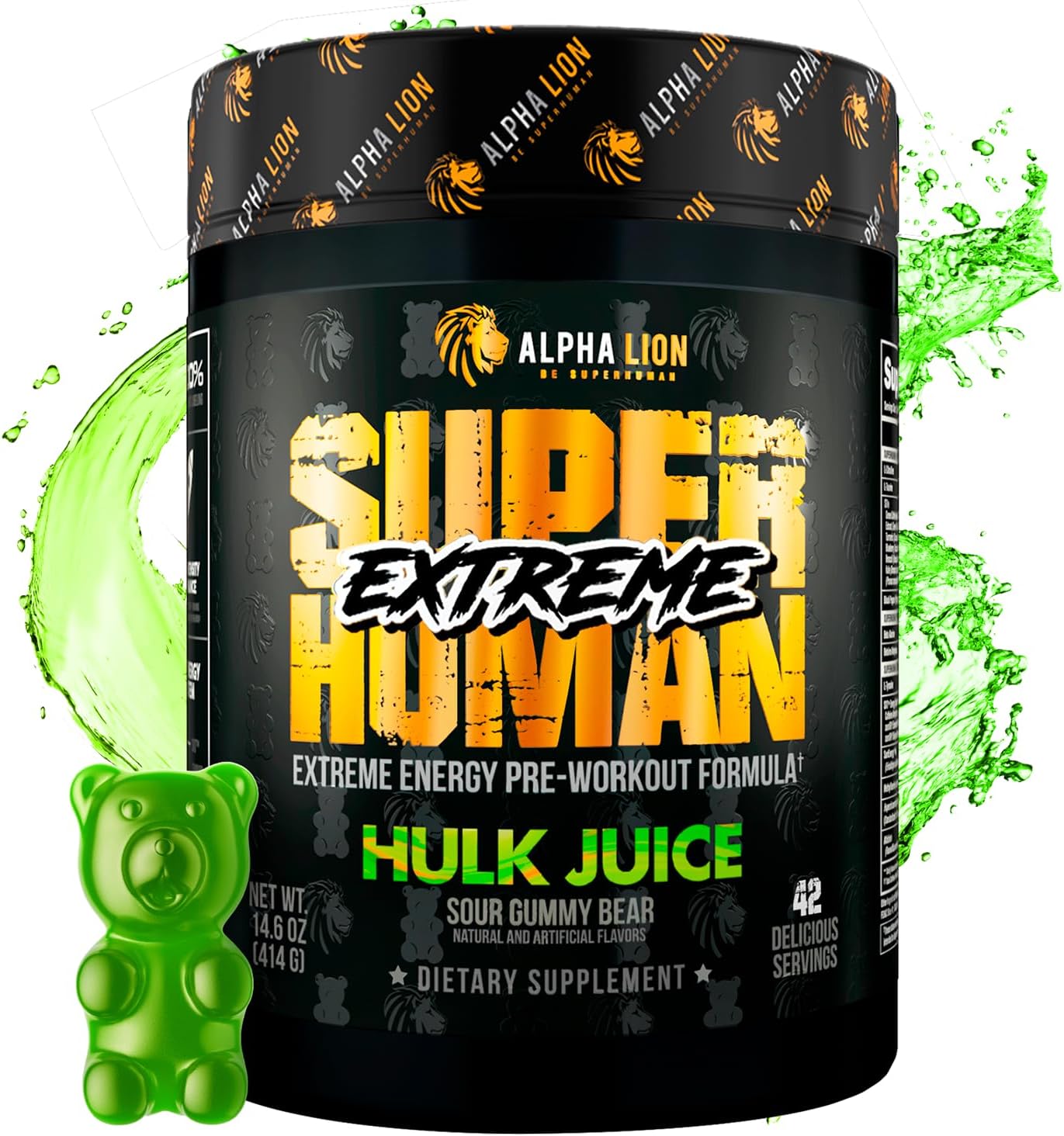 ALPHA LION Superhuman Extreme Pre Workout Powder, 21 Servings, Hulk Juice - Boost Energy, Focus, and Pump with Beta Alanine, L-Tyrosine, Tri-Source Caffeine, and Nitric Oxide.