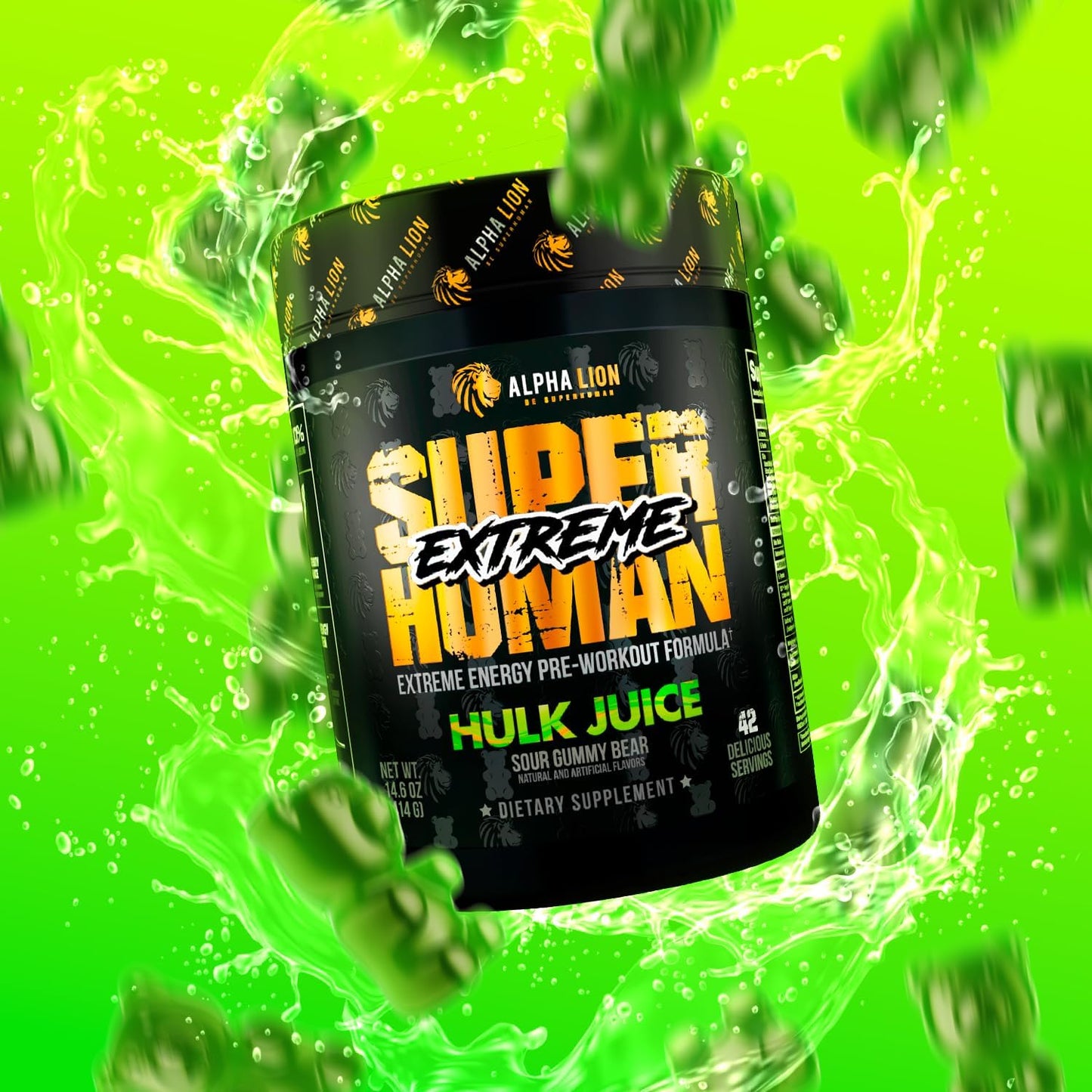 ALPHA LION Superhuman Extreme Pre Workout Powder, 21 Servings, Hulk Juice - Boost Energy, Focus, and Pump with Beta Alanine, L-Tyrosine, Tri-Source Caffeine, and Nitric Oxide.