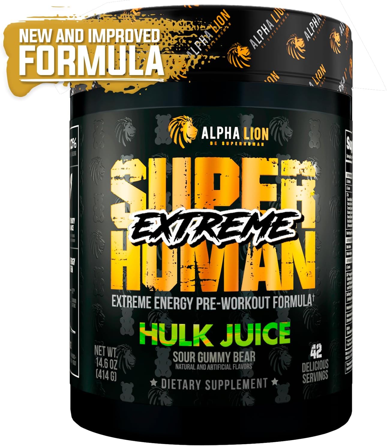 ALPHA LION Superhuman Extreme Pre Workout Powder, 21 Servings, Hulk Juice - Boost Energy, Focus, and Pump with Beta Alanine, L-Tyrosine, Tri-Source Caffeine, and Nitric Oxide.