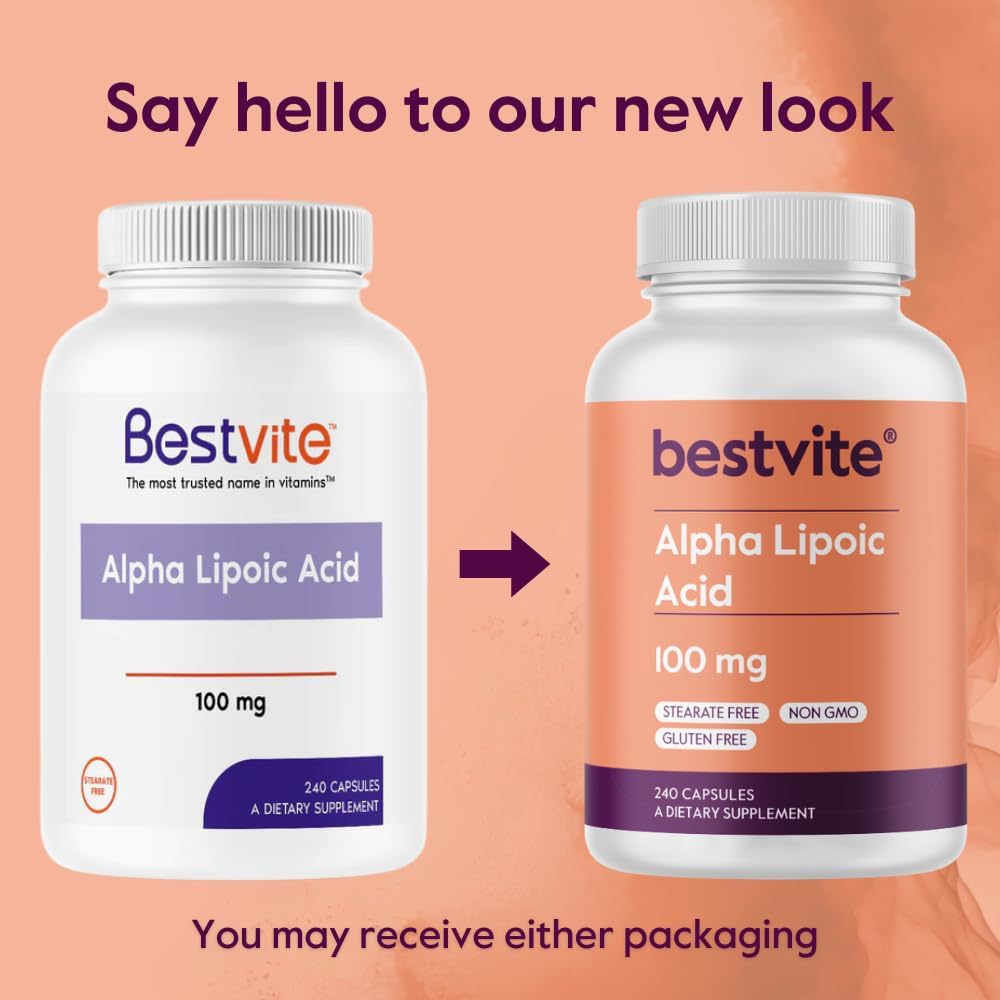 Alpha Lipoic Acid 100mg (240 Capsules) - GMO-Free & Gluten-Free Formula without Stearates or Flow Agents