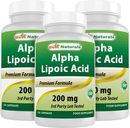 Alpha Lipoic Acid 200mg Capsules - Pack of 360 - Best Naturals Supplement for Antioxidant Support