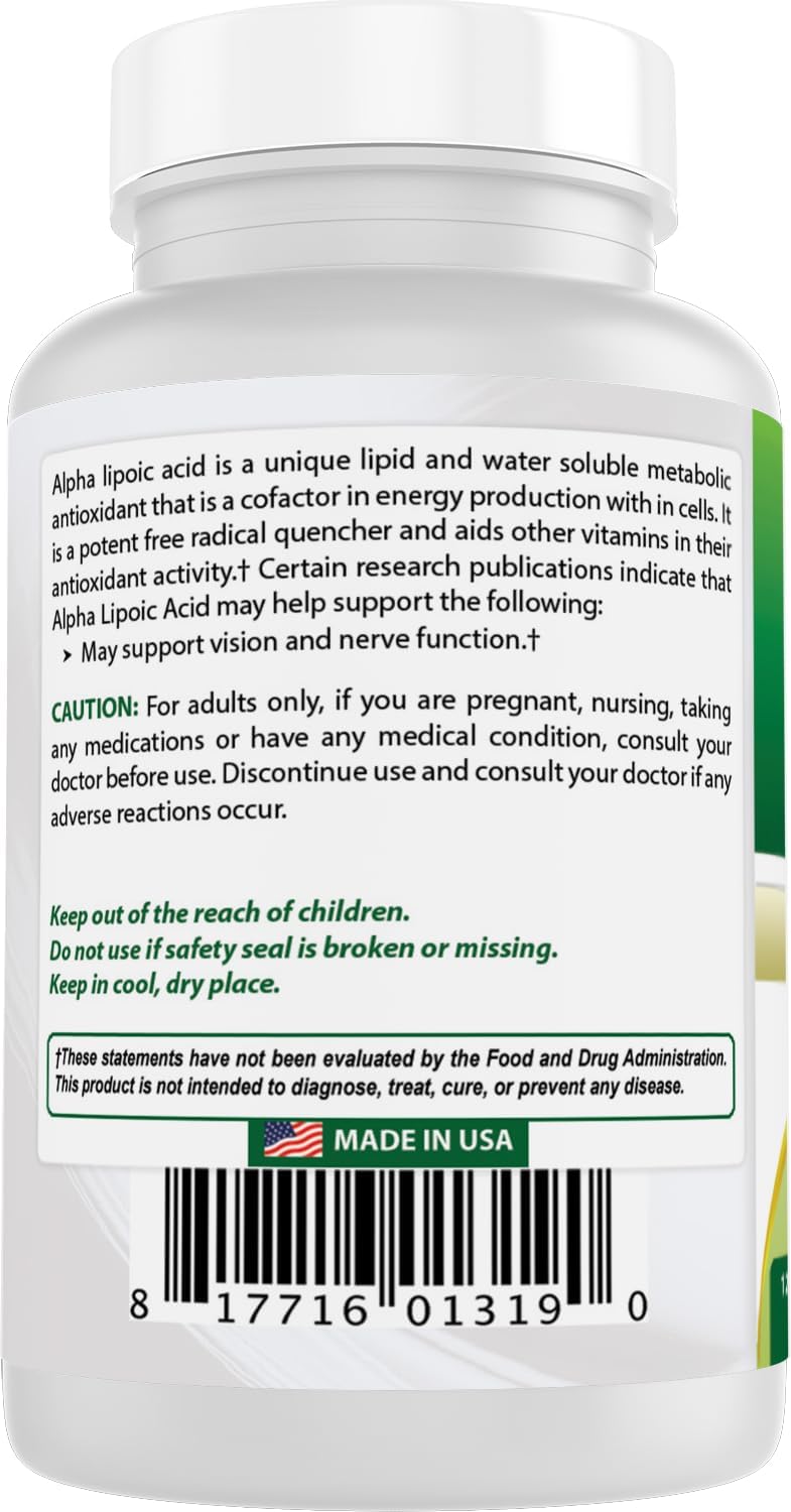 Alpha Lipoic Acid 200mg Capsules - Pack of 360 - Best Naturals Supplement for Antioxidant Support