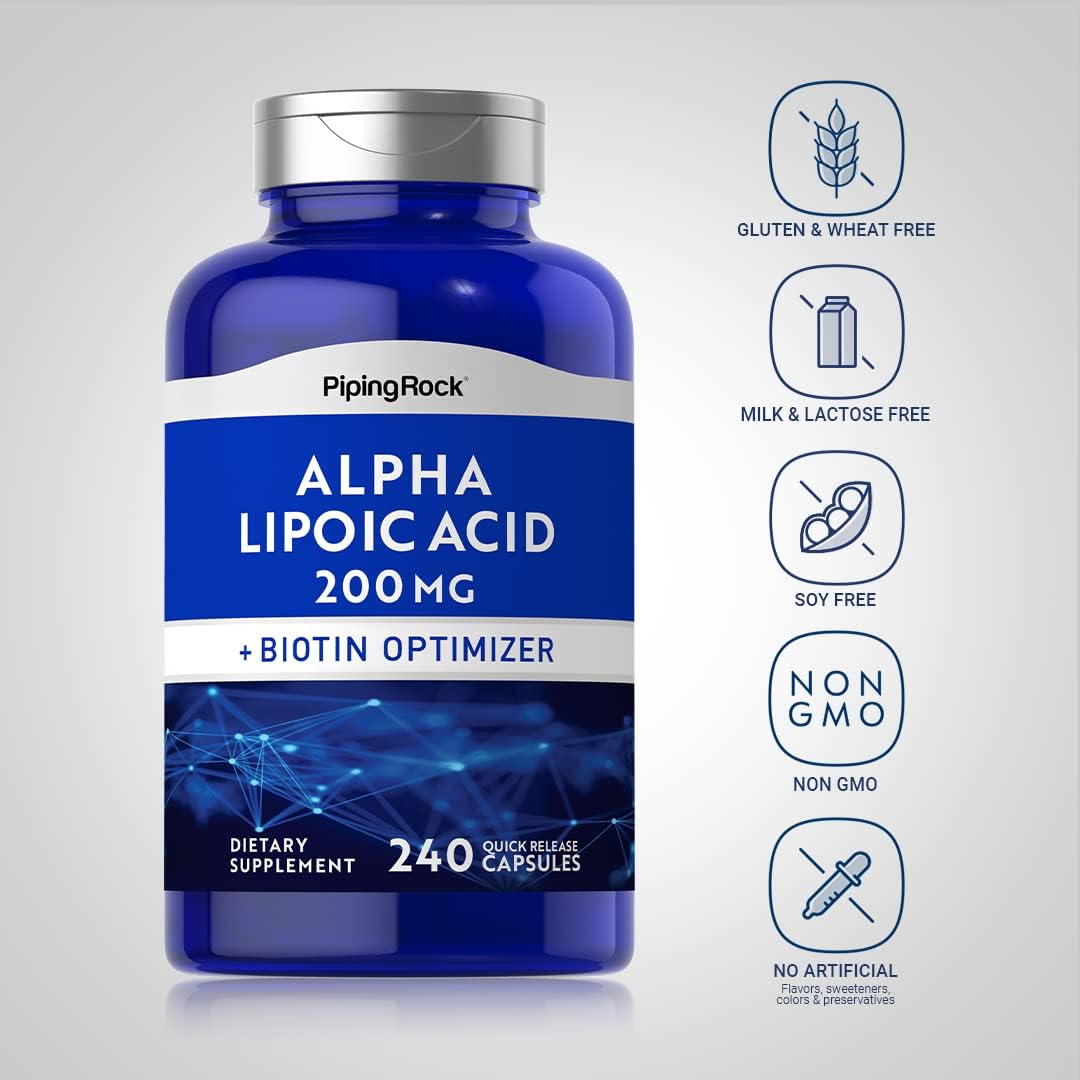 Alpha Lipoic Acid 200mg Capsules with Biotin | 240 Count | Non-GMO, Gluten Free