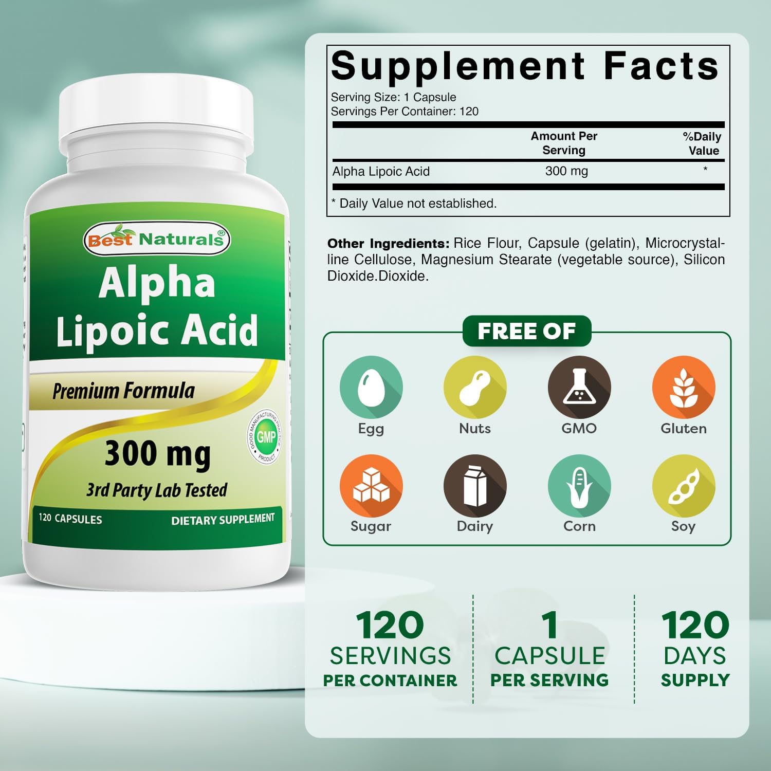 Alpha Lipoic Acid 300 mg Capsules - 360 Count - Best Naturals