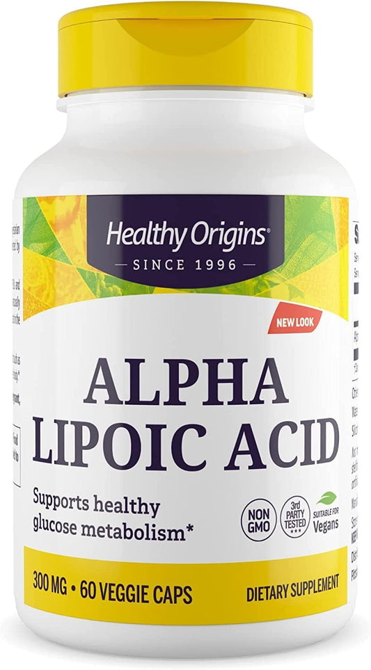 Alpha Lipoic Acid 300mg Supplement - Metabolism Support, Antioxidant, Non-GMO, Gluten Free, Vegan - 60 Capsules