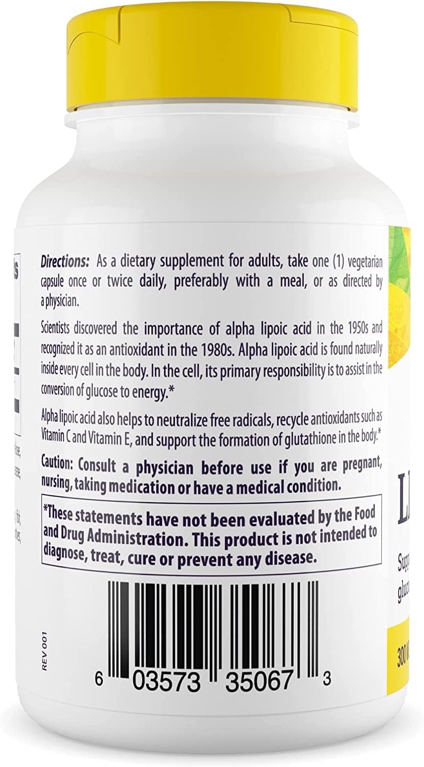 Alpha Lipoic Acid 300mg Supplement - Metabolism Support, Antioxidant, Non-GMO, Gluten Free, Vegan - 60 Capsules