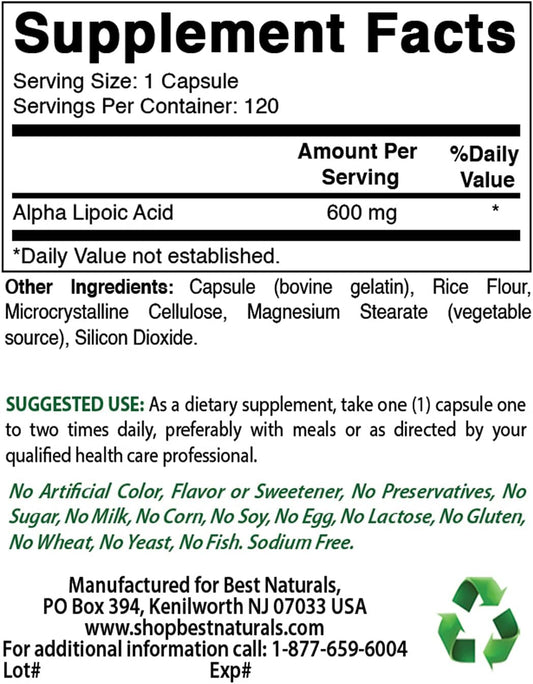 Alpha Lipoic Acid 600 mg & B-100 Complex - Top Natural Supplement for Overall Well-being