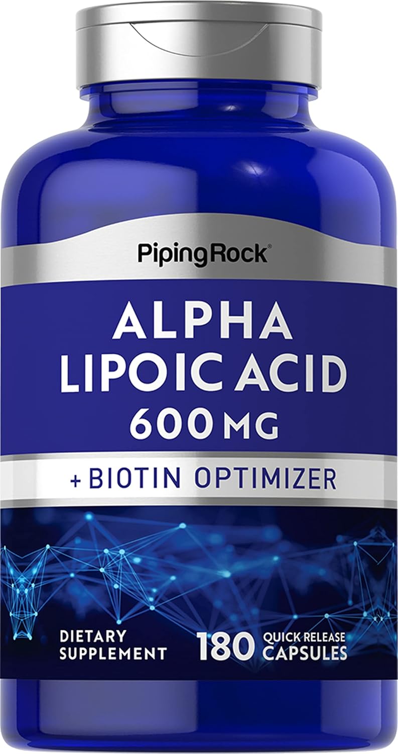 Alpha Lipoic Acid 600mg Capsules with Biotin Optimizer - Non-GMO & Gluten Free Supplement - 180 Count
