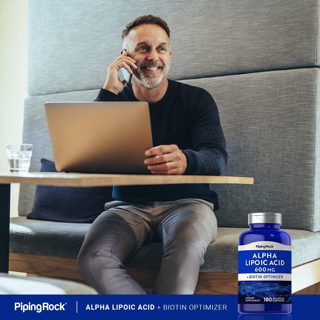 Alpha Lipoic Acid 600mg Capsules with Biotin Optimizer - Non-GMO & Gluten Free Supplement - 180 Count