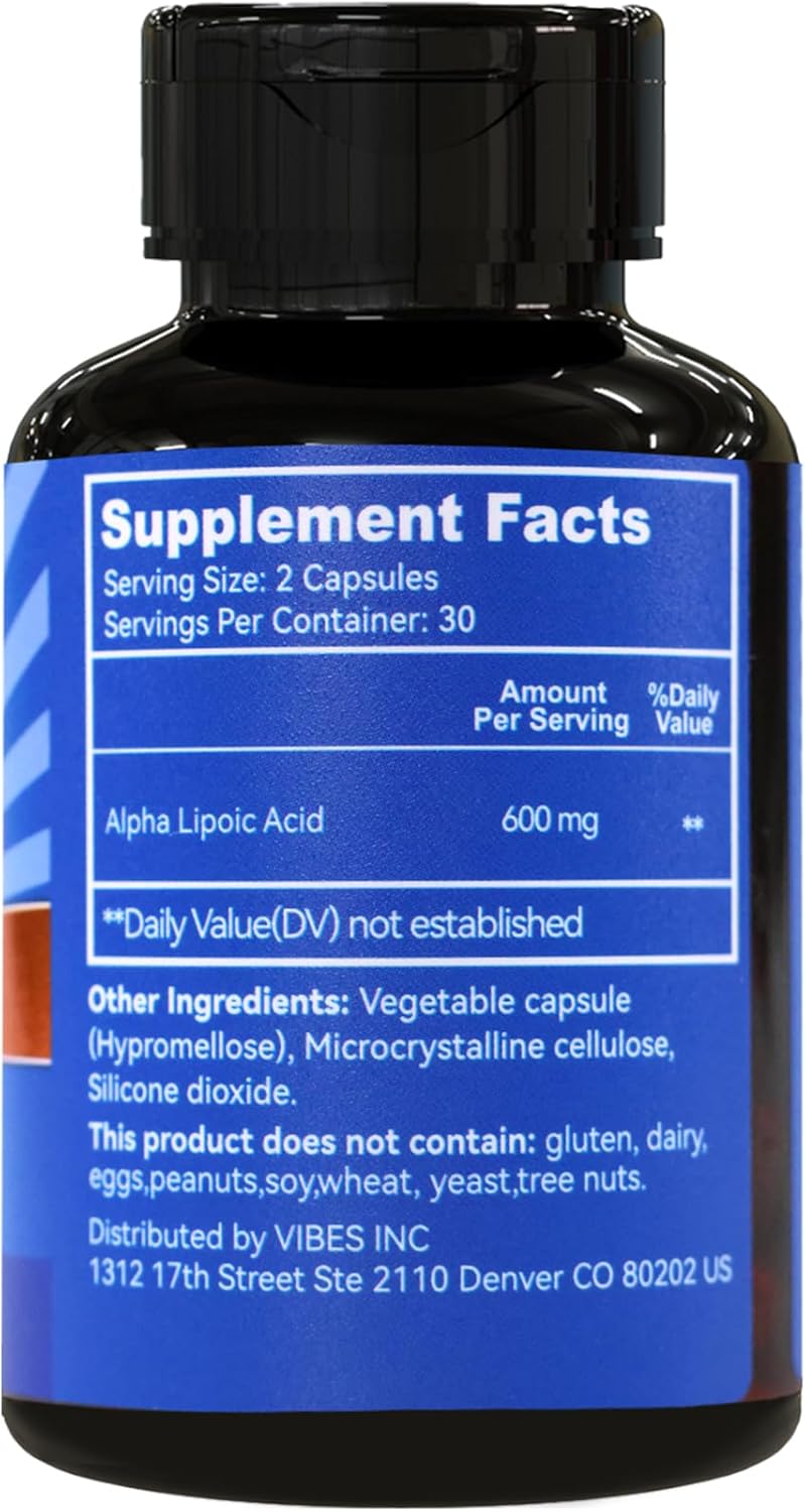 Alpha Lipoic Acid 600mg Supplement - Vegan & Gluten Free - Non-GMO ALA - 60 Capsules