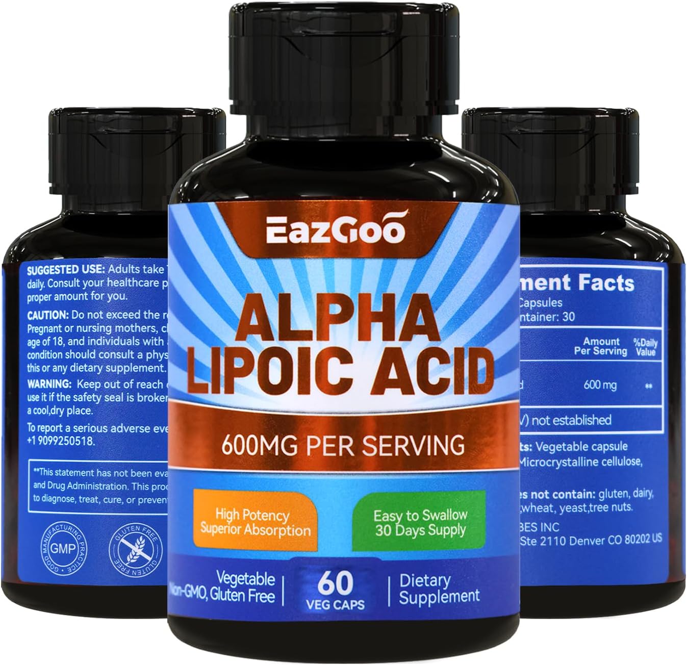 Alpha Lipoic Acid 600mg Supplement - Vegan & Gluten Free - Non-GMO ALA - 60 Capsules