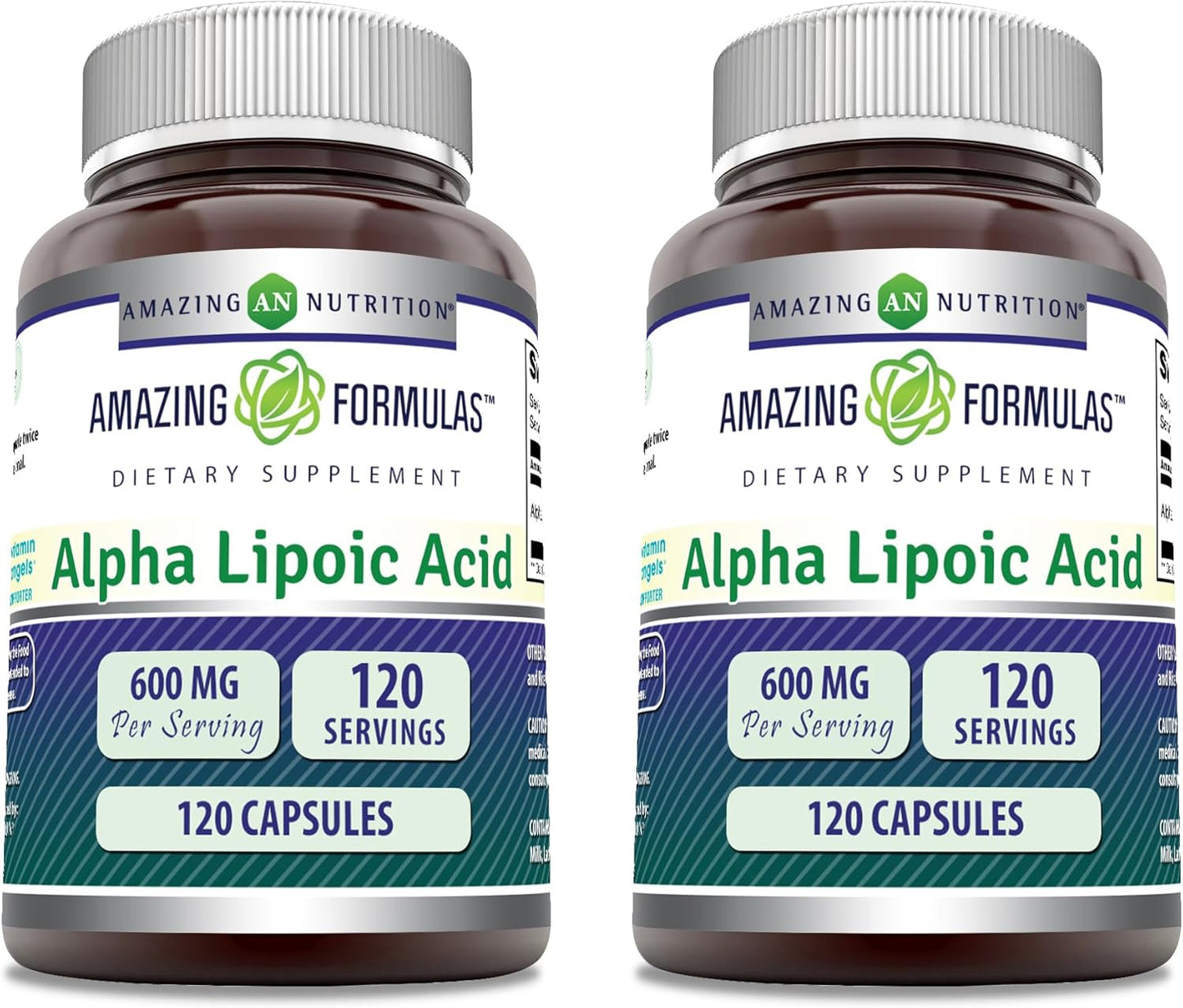 Alpha Lipoic Acid ALA 600mg Capsules Supplement | Non-GMO | Gluten Free | Made in USA | 2 Pack - Amazing Nutrition Formula