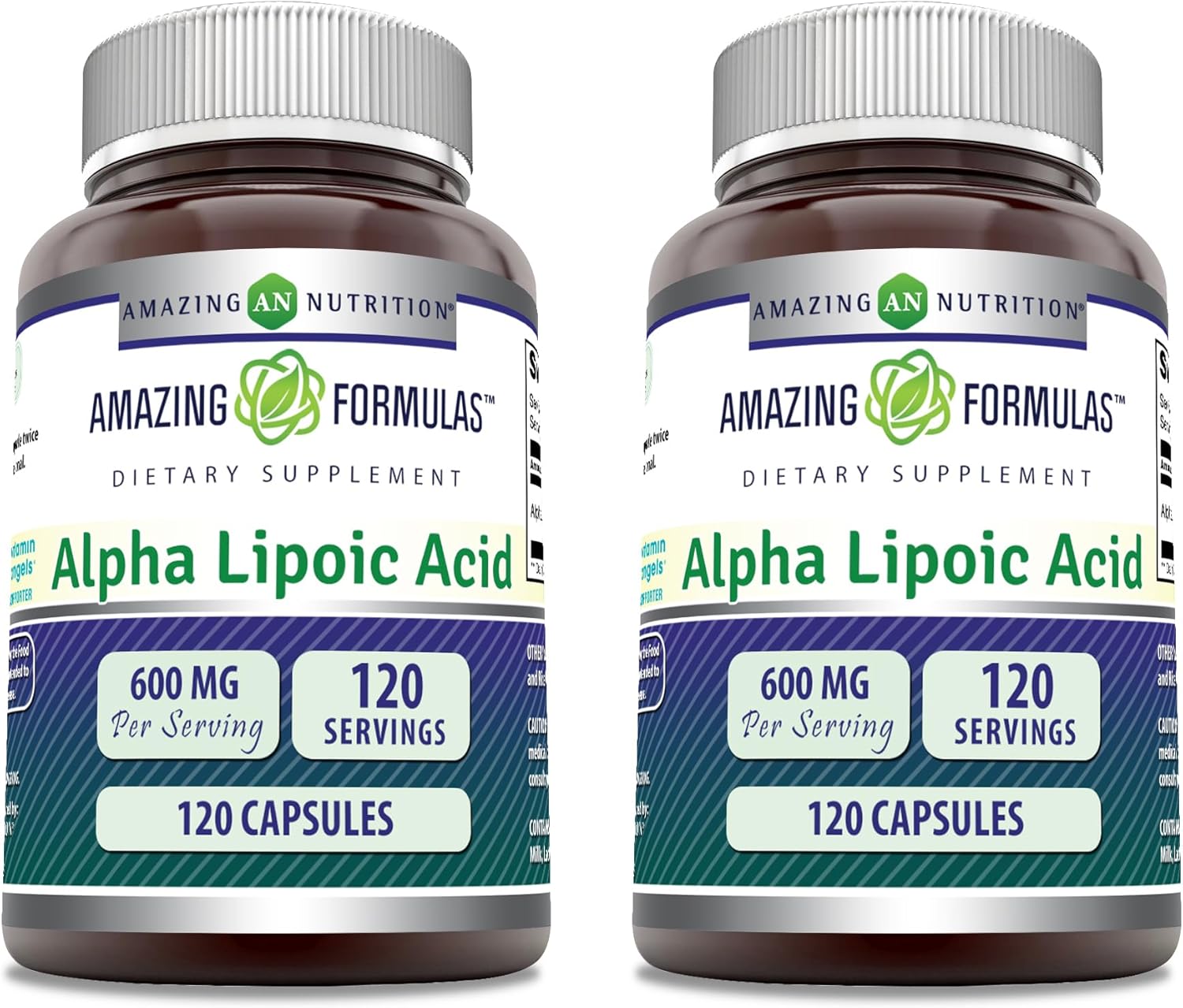 Alpha Lipoic Acid ALA 600mg Capsules Supplement | Non-GMO | Gluten Free | Made in USA | 2 Pack - Amazing Nutrition Formula