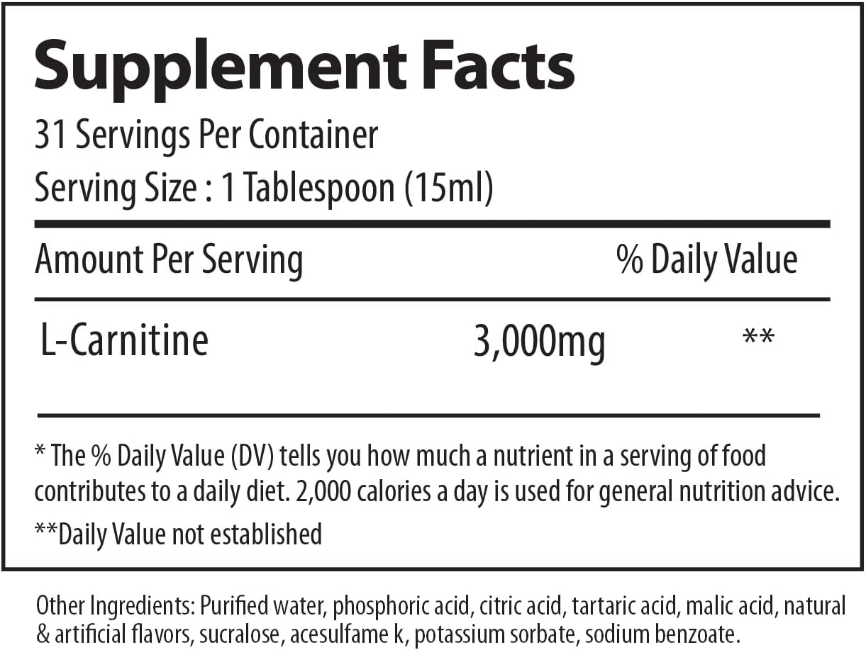 Alpha Supps L-Carnitine Liquid Supplement - 3000mg Amino Acid, 31 Servings, Sour Gummy Worms Flavor - Non-Stimulant Formula